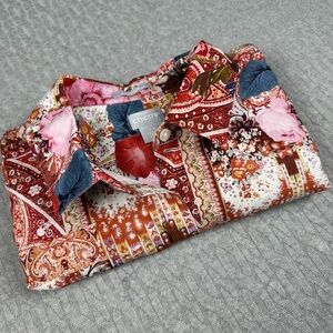 Chico's Multi-Color Floral Patchwork Blouse Cotton 14